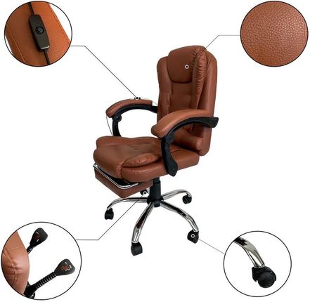Kontrast Krzesło Biurowe Fotel Premium Z Masażem Regulowane Ekoskóra Brązowe