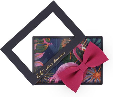 Zestaw dla mężczyzny: różowa mucha + poszetka bawełniana we flamingi zapakowane w pudełko EM 9