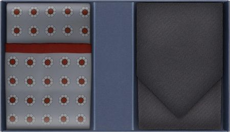 Zestaw prezentowy dla mężczyzny w kolorze szarym: krawat i poszetka jedwabna EM 12
