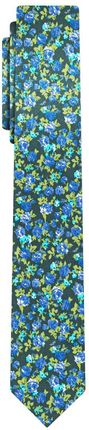 Krawat bawełniany wąski niebieski w kwiatki "śledzik" EM 18