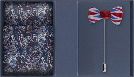 Zestaw prezentowy kolor niebieski i bordowy: bawełniana poszetka +szpilka EM 18