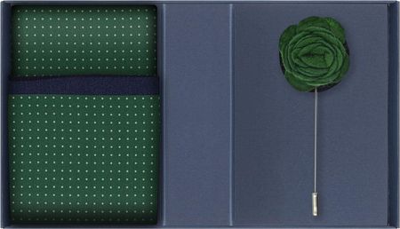 Zestaw prezentowy kolor butelkowa zieleń/zielony: jedwabna poszetka +szpilka EM 22