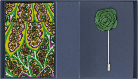 Zestaw prezentowy kolor zielony: bawełniana poszetka + szpilka EM 30