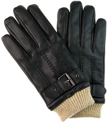 Rękawiczki PREMIUM czarne ze ściągaczem - skóra z owcy - opcja touch screen EM 19