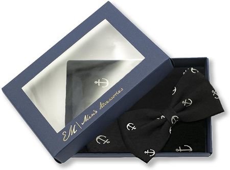Zestaw prezentowy dla mężczyzny w kolorze czarnym: mucha + poszetka zapakowane w pudełko EM 15