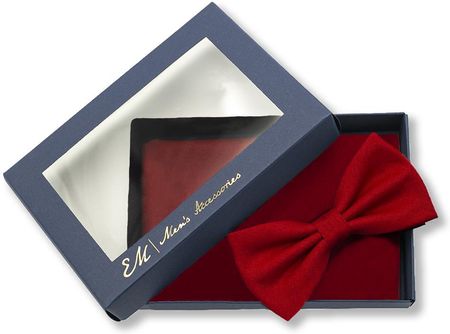 Zestaw prezentowy dla mężczyzny: czerwona mucha + gładka poszetka zapakowane w pudełko EM 13