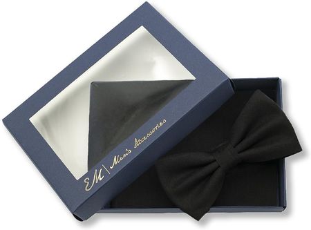 Zestaw prezentowy dla mężczyzny w kolorze czarnym: mucha + poszetka zapakowane w pudełko EM 10