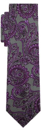 Krawat jedwabny szary w fioletowe paisley EM 17