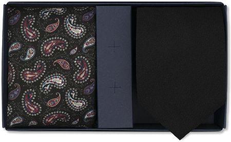 Zestaw prezentowy dla mężczyzny w kolorze czarnym: jedwabny krawat i poszetka EM z mikrofibry2