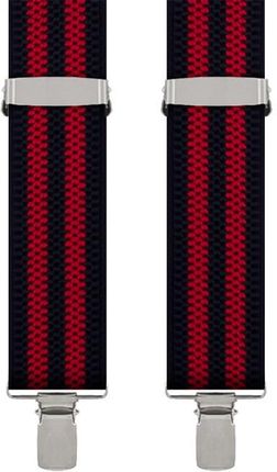 Szelki do spodni w kolorze granatowo-czerwonym w paski EM 16