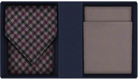 Zestaw prezentowy dla mężczyzny w kolorze beżowym: krawat z wiskozy i poszetka bawełniana EM 8