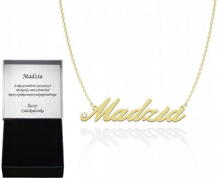 Złoty Naszyjnik z Imieniem MADZIA 925 Prezent Urodziny Biżuteria Damska DEDYKACJA GRATIS