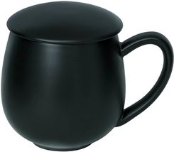 Porcelanowy kubek z zaparzaczem i pokrywką czarny matowy – idealny zestaw do przygotowania herbaty, na prezent dla mamy, taty, babci, dziadka