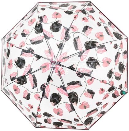 Parasol damski Perletti Time Leafs półautomatyczny długi wzór czarno-różowe liście
