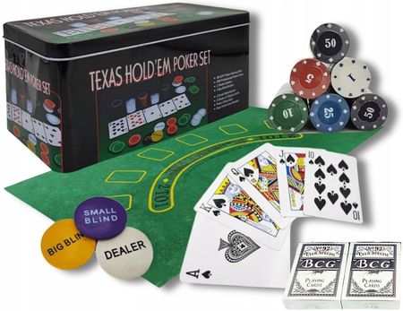 Zestaw Do Gry w Pokera Texas 200 Żetonów Mata 2x Talia Kart
