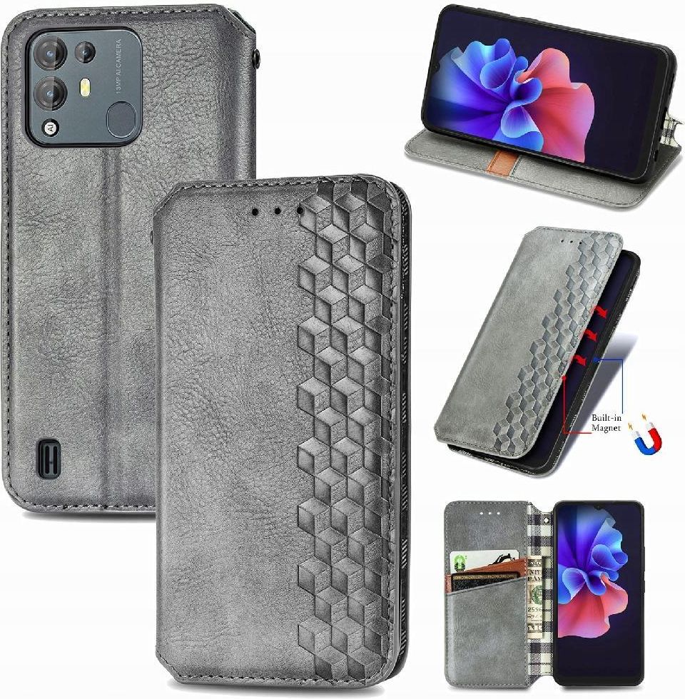 Cover Portafoglio Per Blackview A53 / A53 Pro – Pelle PU Con Motivo Mandala, Grigio, Antiurto Con Porta Carte E Cinghia - 4