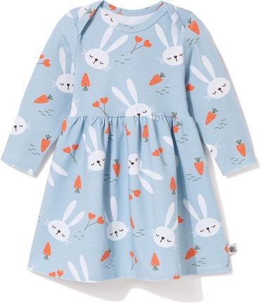 Sukienka bawełniana niemowlęca, błękitna w króliczki
