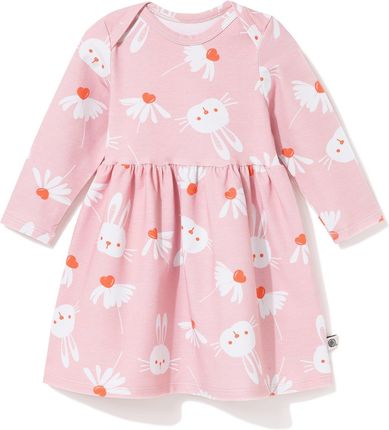 Sukienka bawełniana niemowlęca, różowa w króliczki