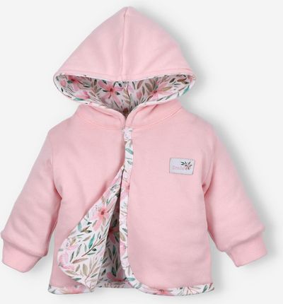 Dwustronna kurtka niemowlęca PINK FLOWERS z bawełny organicznej dla dziewczynki