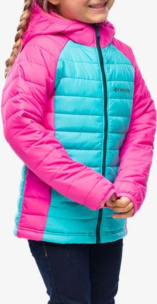 Kurtka dziewczęca Columbia Powder Lite Hooded Jacket - geyser/pink ice/night wave