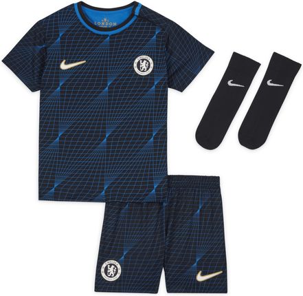 Trzyczęściowy strój dla niemowląt i maluchów Nike Dri-FIT Chelsea F.C. 2023/24 (wersja wyjazdowa) - Niebieski