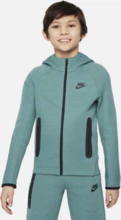 Rozpinana bluza z kapturem dla dużych dzieci (chłopców) Nike Sportswear Tech Fleece - Zieleń