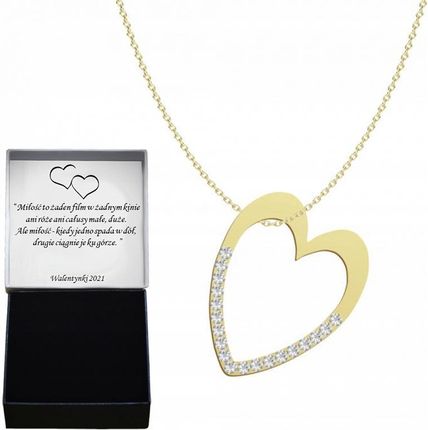 Złoty Naszyjnik Serce Duże Kryształy Prezent na Dzień Kobiet 925 DEDYKACJA GRATIS