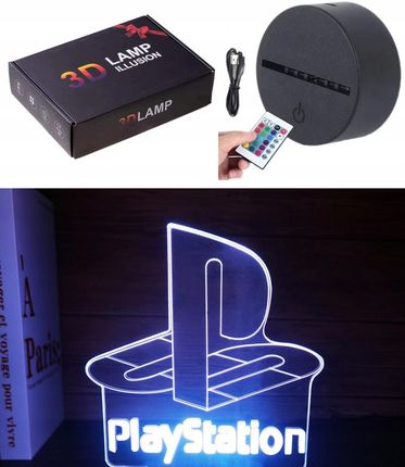 Lampka Nocna Biurkowa Akryl 3D Led Rgbw Kolory Logo Playstation + Pilot
