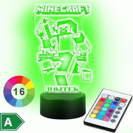 Lampka Nocna Led 3D Gra Minecraft Napis Imie