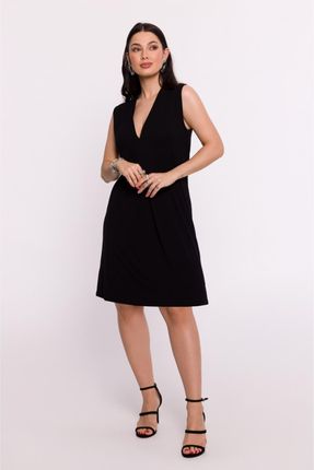 B286 Sukienka wiskozowa z zakładką krótka - czarna (kolor czarny, rozmiar XXL)