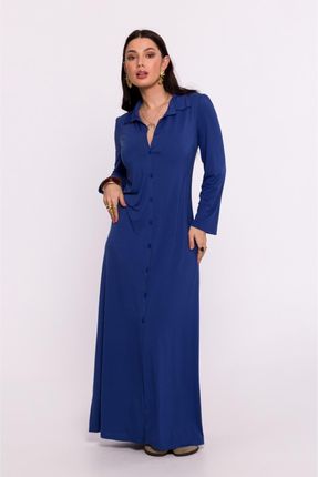B285 Sukienka wiskozowa zapinana na guziki - niebieska (kolor niebieski, rozmiar M)