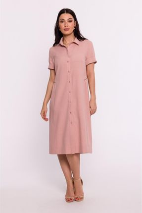 B282 Sukienka koszulowa - różowa (kolor róż, rozmiar L)