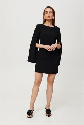 K190 Sukienka z rozciętymi rękawami - czarna (kolor czarny, rozmiar S)