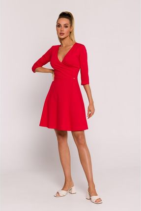 M786 Sukienka z górą na zakładkę - czerwona (kolor czerwony, rozmiar M)