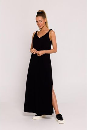 M791 Sukienka maxi z głębokim dekoltem na plecach - czarna (kolor czarny, rozmiar S)