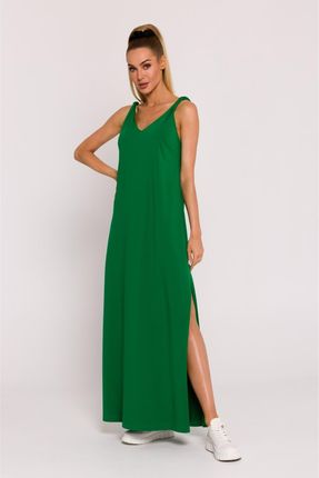 M791 Sukienka maxi z głębokim dekoltem na plecach - soczysty zielony (kolor zielony, rozmiar S)
