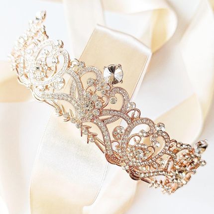 Kokonet Tiara Diadem Korona Rose Gold Z Listkami Elegancka Wyjątkowa Royal Wedding