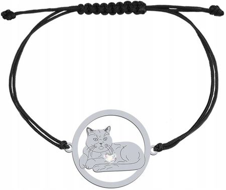 Mejk Jewellery Bransoletka Srebrna British Shorthair Cat 925 Sznurek