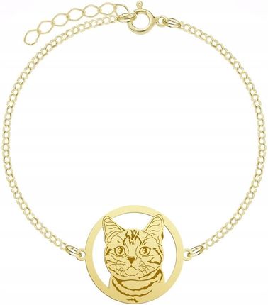 Mejk Jewellery Bransoletka Złota Z Kotem American Shorthair 925 Łańcuszek