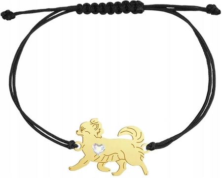 Mejk Jewellery Pozłacana Bransoletka Chihuahua Długowłosa Na Sznurku