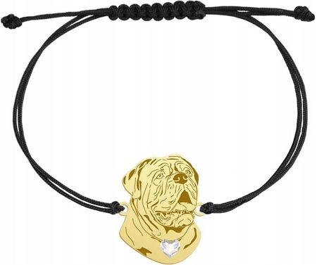 Mejk Jewellery Bransoletka Złota Z Psem Dog Z Bordeaux Na Sznurku 925