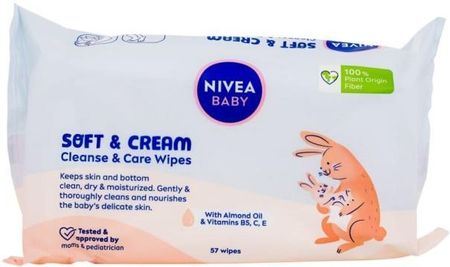 Nivea Baby Soft & Cream Cleanse & Care Wipes Oczyszczająco-Pielęgnujące Chusteczki Nawilżane 57Szt.