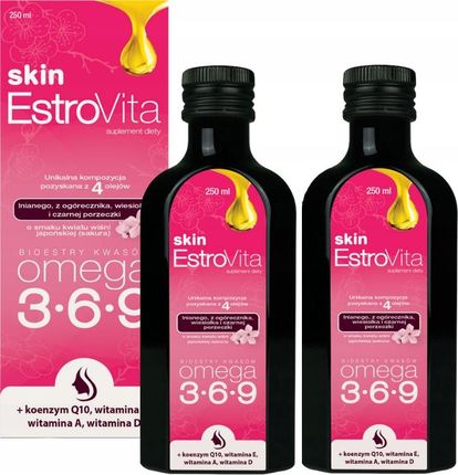 EstroVita Skin Omega 3-6-9 smak kwiatu wiśni 2x250ml