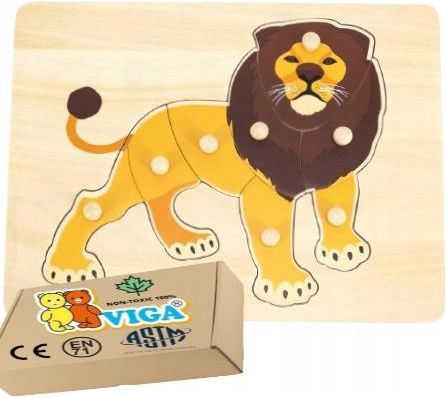 Viga Układanka Edukacyjna Lew Puzzle Z Uchwytami Drewniane Zabawki Dla Niemowląt