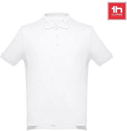 THC ADAM WH. Męska bawełniana koszulka polo z krótkim rękawem. Kolor biały