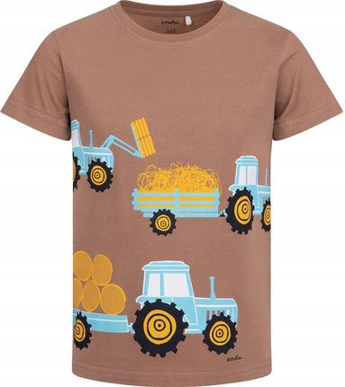 T-shirt Koszulka dziecięca chłopięca Bawełna brązowy 104 z traktorami Endo