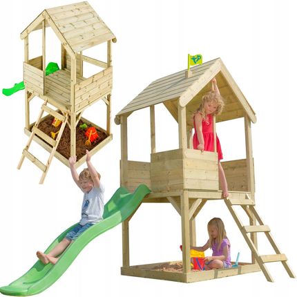 Tp Toys Domek Drewniany Ogrodowy Dla Dzieci Na Palach Zjeżdżalnia Piaskownica Wieża