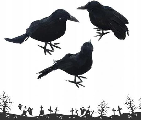 Amleso Ptaki Wrony Figurki Sztuczne Dekoracja Halloween Realistyczne Czarne 3 Szt (AMLESO53043711)