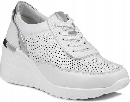 Sneakersy damskie białe ażurowe na koturnie skórzane S.Barski LR725 41