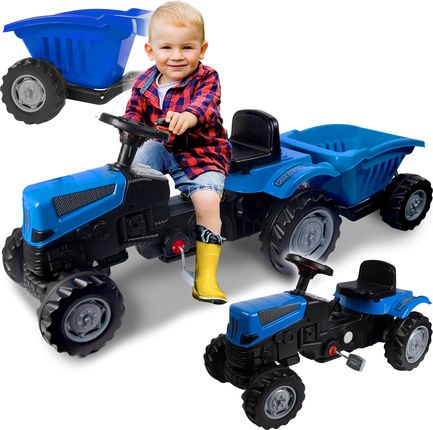 Duży Traktor Jeździk Z Przyczepką Traktorek Pedały XXL Niebieski